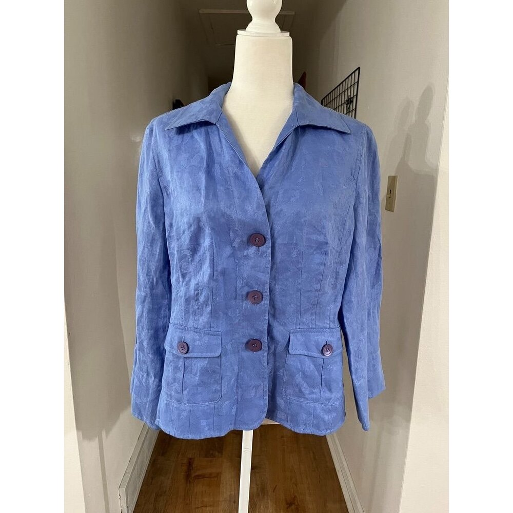 EUC Jones New York Top  Linen Periwinkle Purple Two Pockets